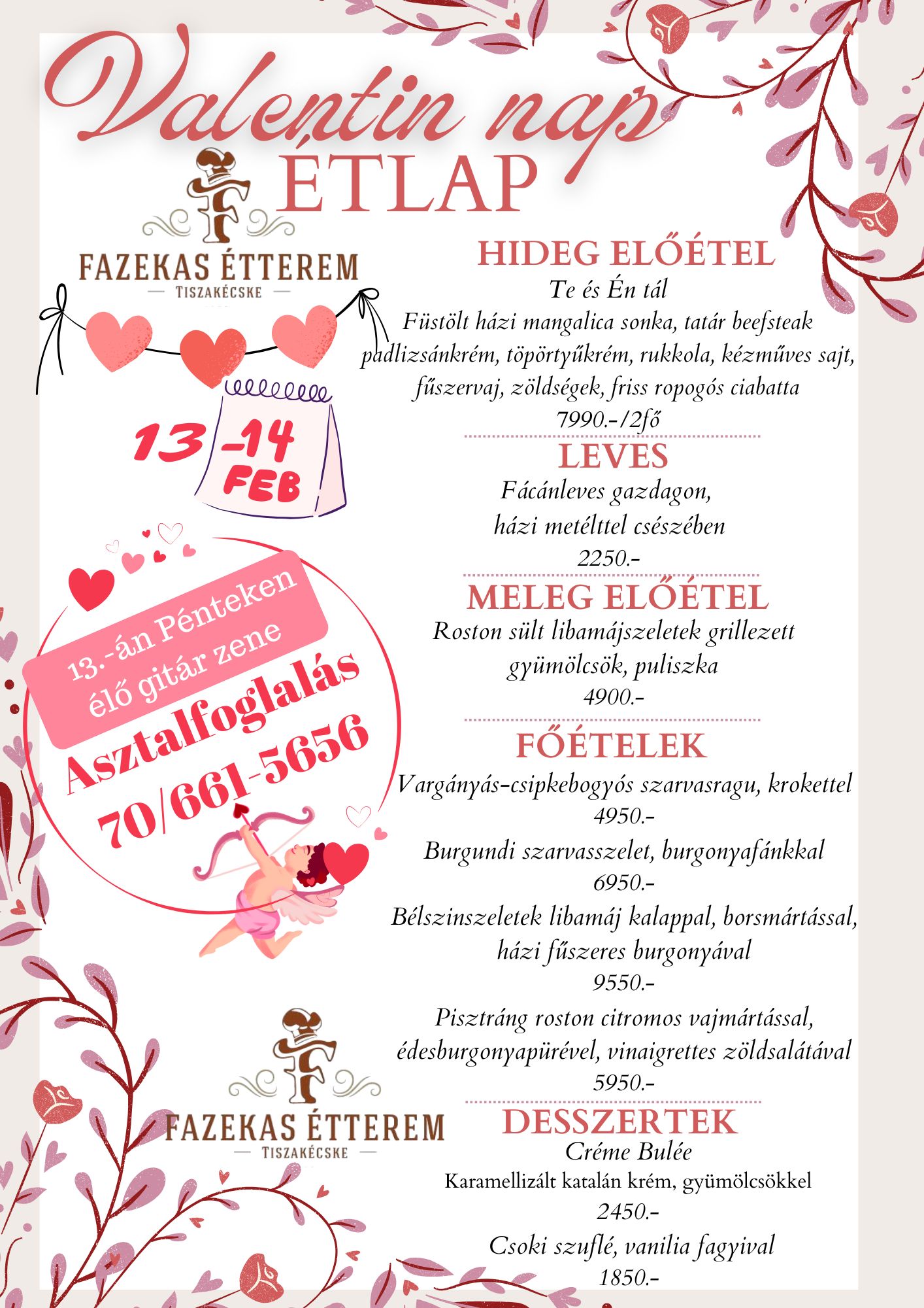 Red Pink Elegant Floral Valentine's Day Menu